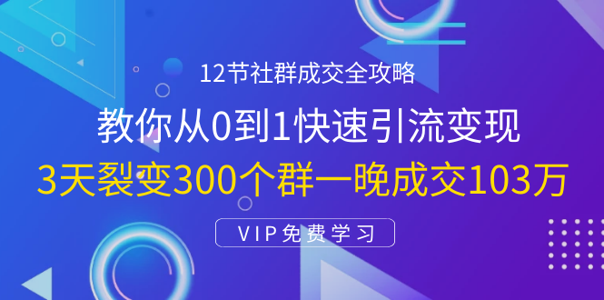 12节社群成交全攻略：从0到1快速引流变现，3天裂变300个群一晚成交103万-电脑资源自留地