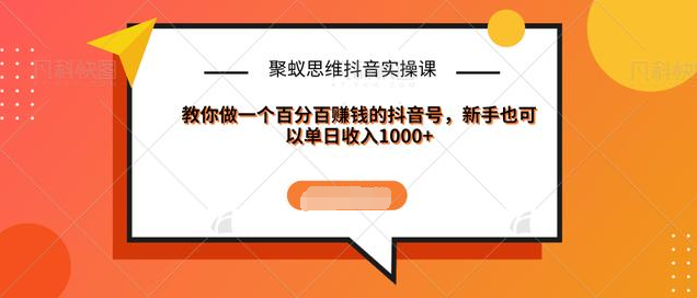 聚蚁思维抖音实操课:教你做一个百分百赚钱的抖音号，新手也可以单日收入1000+-电脑资源自留地