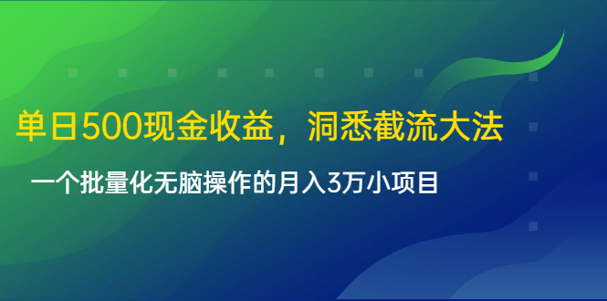 单日500现金收益，洞悉截流大法，一个批量化无脑操作的月入3万小项目-电脑资源自留地