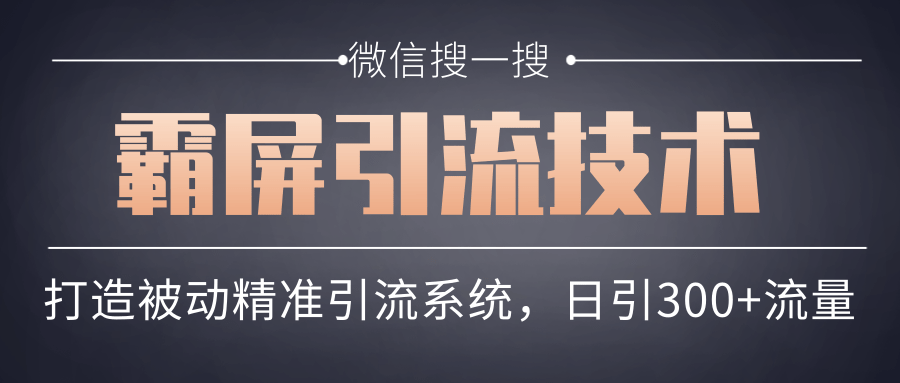 微信搜一搜霸屏引流技术，打造被动精准引流系统，轻松日引300+流量-电脑资源自留地