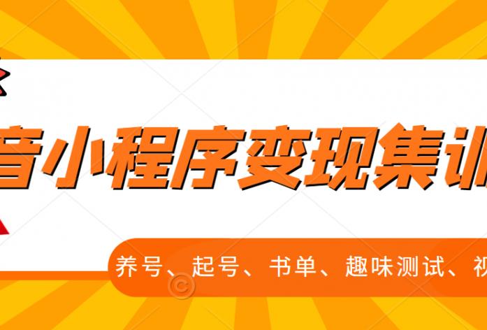 抖音小程序变现集训课，养号、起号、书单、趣味测试、视频剪辑，全套流程-电脑资源自留地