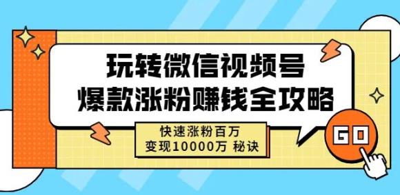 玩转微信视频号爆款涨粉赚钱全攻略，快速涨粉百万变现万元秘诀-电脑资源自留地