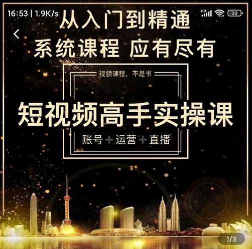 短视频高手实操课：账号+运营+直播，从入门到精通，系统课程，应有尽有-电脑资源自留地