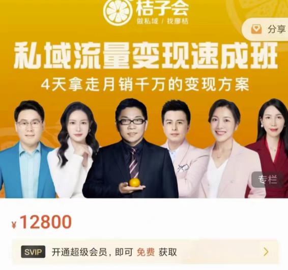 桔子会·私域流量变现速成班，4天拿走月销千万的变现方案 价值12800元-电脑资源自留地