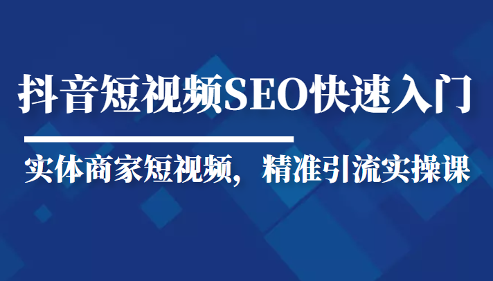 抖音短视频Seo搜索排名优化新手快速入门教程，实体商家短视频，精准引流实操课-电脑资源自留地