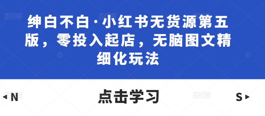 绅白不白·小红书无货源第五版，零投入起店，无脑图文精细化玩法-电脑资源自留地