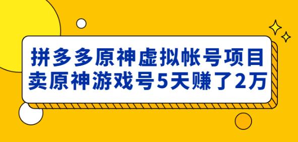 外面卖2980的拼多多原神虚拟帐号项目：卖原神游戏号5天赚了2万-电脑资源自留地