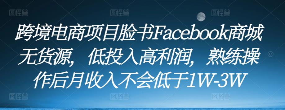 跨境电商项目脸书Facebook商城无货源，低投入高利润，熟练操作后月收入不会低于1W-3W-电脑资源自留地