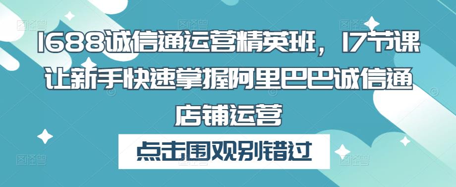 1688诚信通运营精英班，17节课让新手快速掌握阿里巴巴诚信通店铺运营-电脑资源自留地