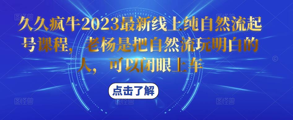 久久疯牛2023最新线上纯自然流起号课程，老杨是把自然流玩明白的人，可以闭眼上车-电脑资源自留地