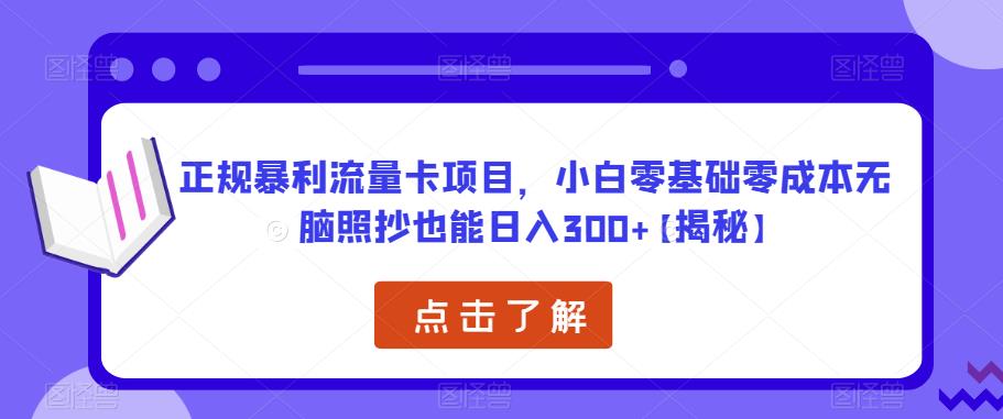 正规暴利流量卡项目，小白零基础零成本无脑照抄也能日入300+【揭秘】-电脑资源自留地