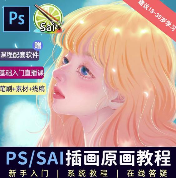 价值1288的原画插画教程零基础CG漫画SAI线稿笔刷手绘画数位板绘视频课程-电脑资源自留地