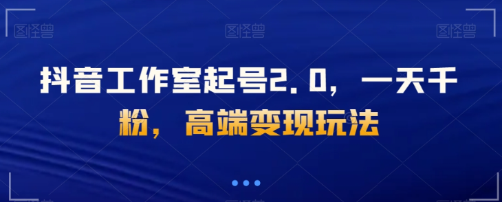 抖音工作室起号2.0，一天千粉，高端变现玩法【揭秘】-电脑资源自留地