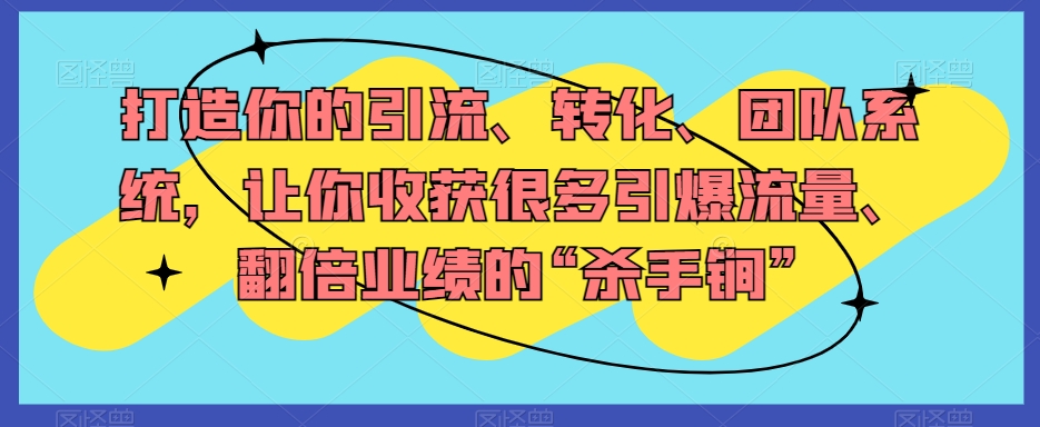 打造你的引流、转化、团队系统，让你收获很多引爆流量、翻倍业绩的“杀手锏”-电脑资源自留地