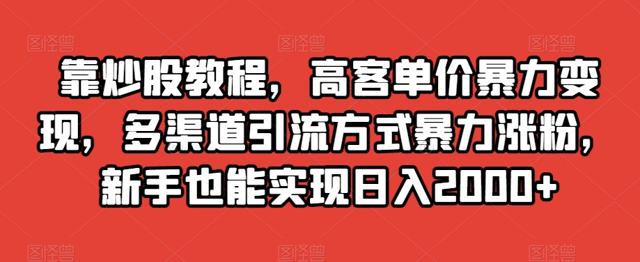 靠炒股教程，高客单价暴力变现，多渠道引流方式暴力涨粉，新手也能实现日入2000+【揭秘】-电脑资源自留地