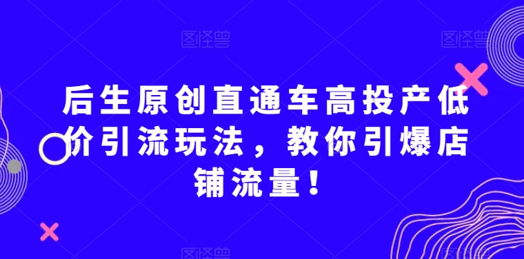 后生原创直通车高投产低价引流玩法，教你引爆店铺流量！-电脑资源自留地