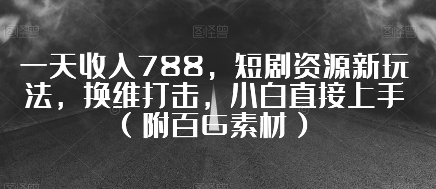 一天收入788，短剧资源新玩法，换维打击，小白直接上手（附百G素材）【揭秘】-电脑资源自留地