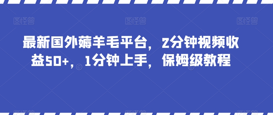 最新国外薅羊毛平台，2分钟视频收益50+，1分钟上手，保姆级教程【揭秘】-电脑资源自留地