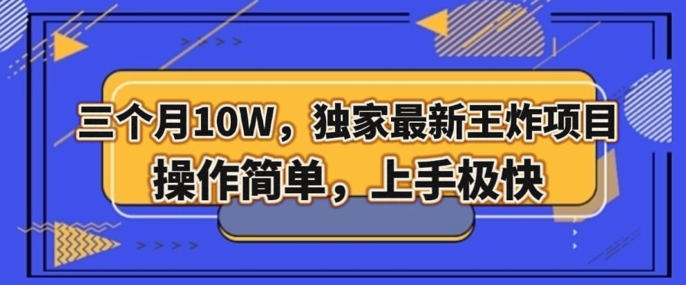 三个月10W，独家最新王炸项目！操作简单，上手极快【揭秘】-电脑资源自留地