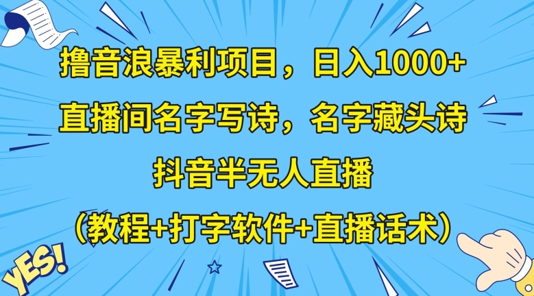 撸音浪暴利项目，日入1000+，直播间名字写诗，名字藏头诗，抖音半无人直播（教程+打字软件+直播话术）【揭秘】-电脑资源自留地