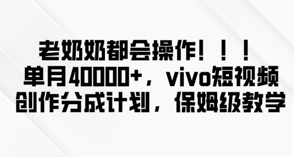 老奶奶都会操作，新平台无脑操作，单月40000+，vivo短视频创作分成计划【揭秘】-电脑资源自留地