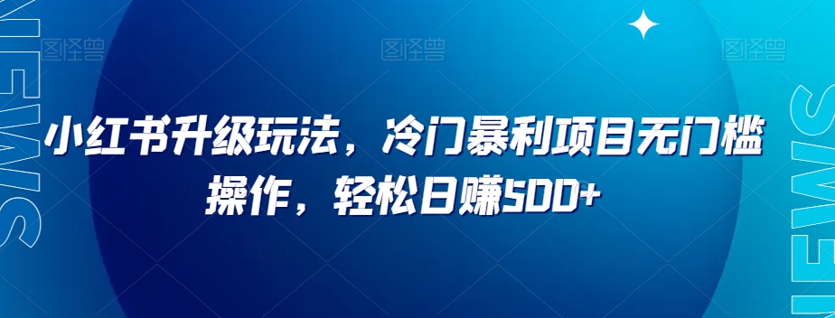 小红书升级玩法，冷门暴利项目无门槛操作，轻松日赚500+【揭秘】-电脑资源自留地