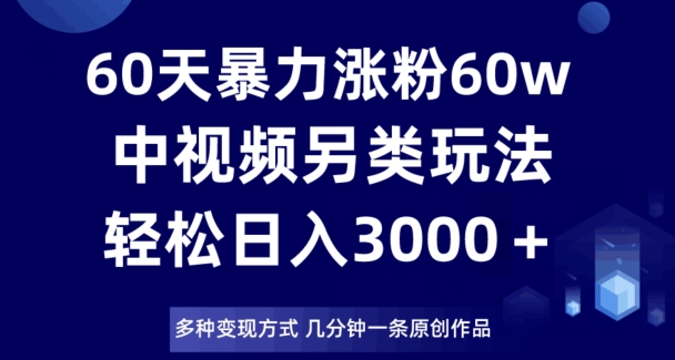 60天暴力涨粉60W，中视频另类玩法，日入3000＋，几分钟一条原创作品多种变现方式-电脑资源自留地