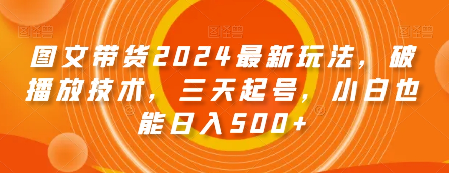 图文带货2024最新玩法，破播放技术，三天起号，小白也能日入500+【揭秘】-电脑资源自留地