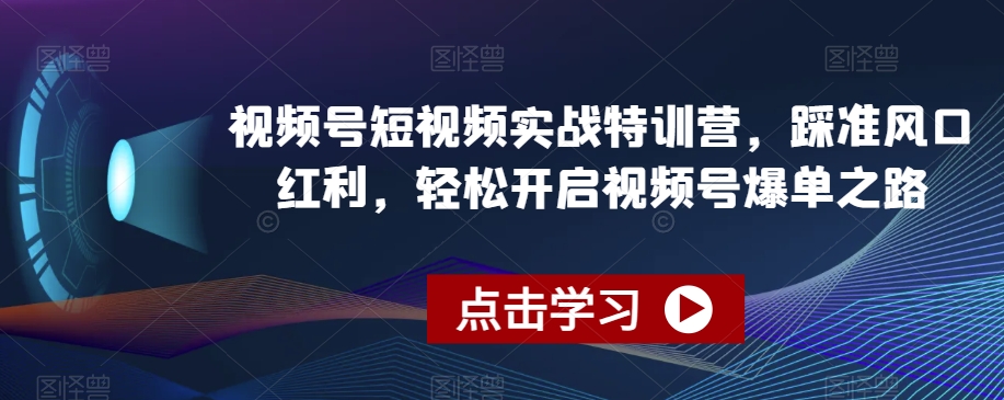 视频号短视频实战特训营，踩准风口红利，轻松开启视频号爆单之路-电脑资源自留地