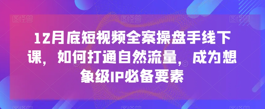 12月底短视频全案操盘手线下课，如何打通自然流量，成为想象级IP必备要素-电脑资源自留地