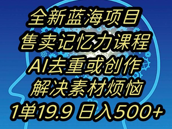 蓝海项目记忆力提升，AI去重，一单19.9日入500+【揭秘】-电脑资源自留地