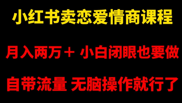 小红书卖恋爱情商课程，月入两万＋，小白闭眼也要做，自带流量，无脑操作就行了【揭秘】-电脑资源自留地
