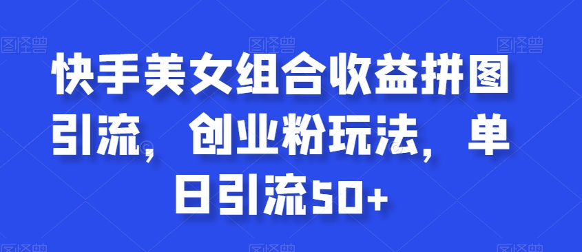 快手美女组合收益拼图引流，创业粉玩法，单日引流50+【揭秘】-电脑资源自留地