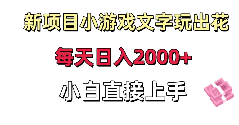 新项目小游戏文字玩出花日入2000+，每天只需一小时，小白直接上手【揭秘】-电脑资源自留地