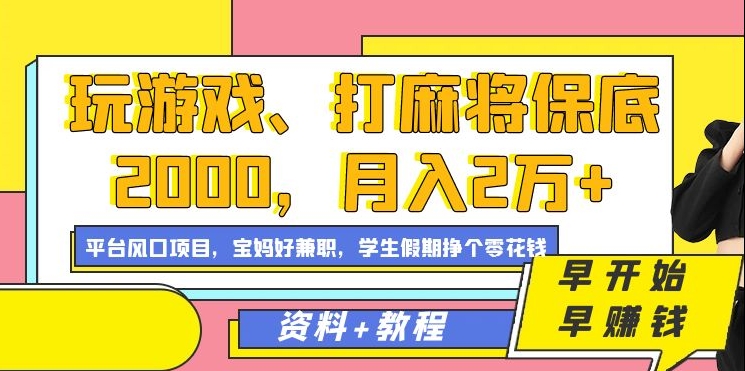 玩游戏、打麻将保底2000，月入2万+，平台风口项目【揭秘】-电脑资源自留地