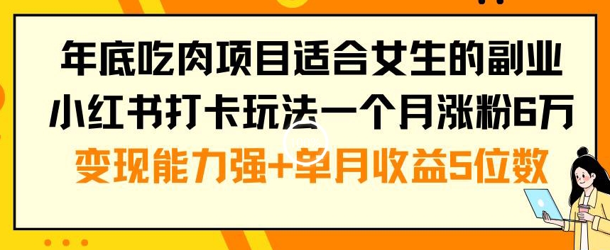 年底吃肉项目适合女生的副业小红书打卡玩法一个月涨粉6万+变现能力强+单月收益5位数【揭秘】-电脑资源自留地