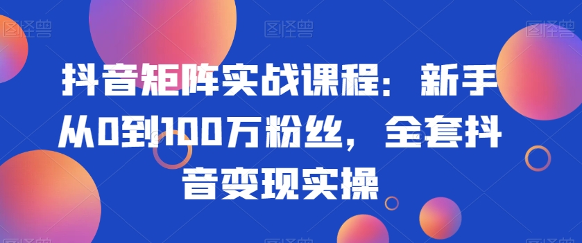 抖音矩阵实战课程：新手从0到100万粉丝，全套抖音变现实操-电脑资源自留地