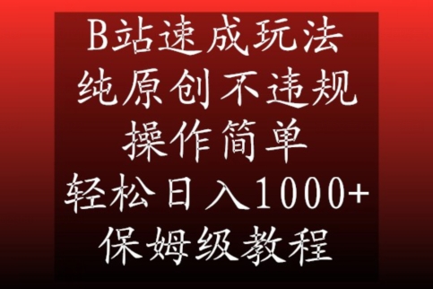B站速成玩法，纯原创不违规，操作简单，轻松日入1000+，保姆级教程【揭秘】-电脑资源自留地