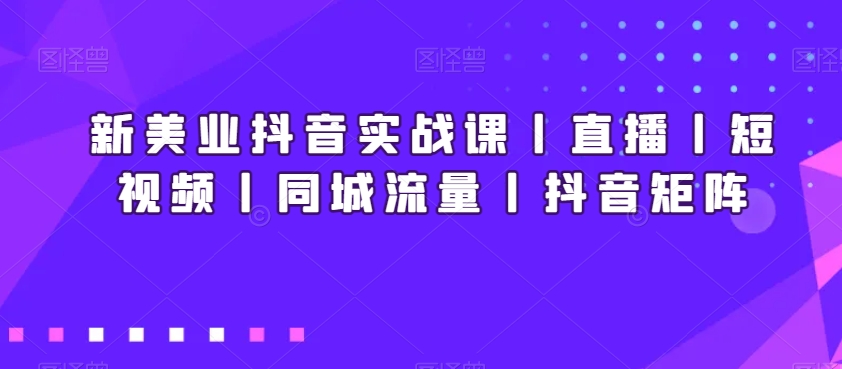 新美业抖音实战课丨直播丨短视频丨同城流量丨抖音矩阵-电脑资源自留地