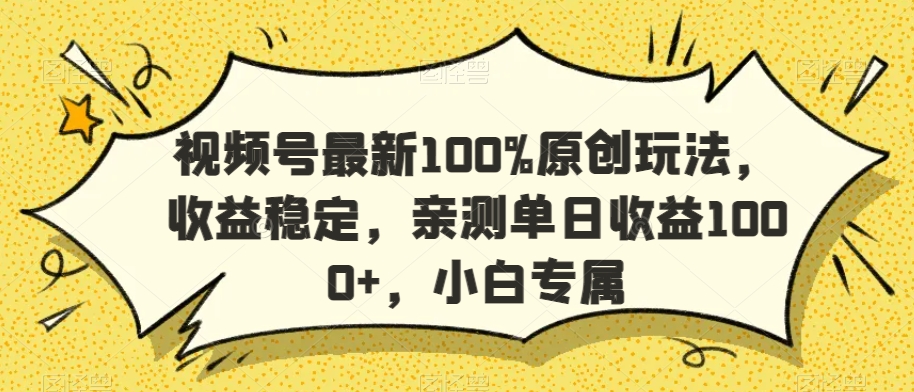 视频号最新100%原创玩法，收益稳定，亲测单日收益1000+，小白专属【揭秘】-电脑资源自留地