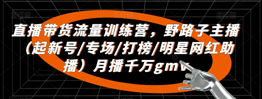 直播带货流量训练营，​野路子主播（起新号/专场/打榜/明星网红助播）月播千万gmv-电脑资源自留地