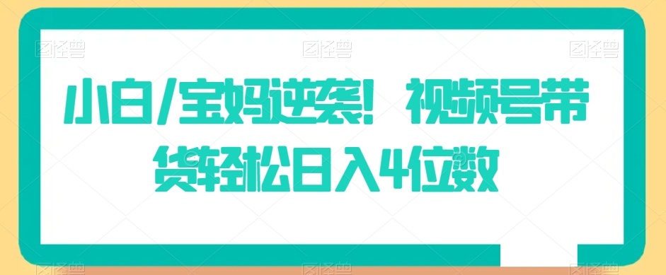 小白/宝妈逆袭！视频号带货轻松日入4位数【揭秘】-电脑资源自留地