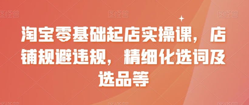 淘宝零基础起店实操课，店铺规避违规，精细化选词及选品等-电脑资源自留地