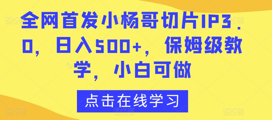 全网首发小杨哥切片IP3.0，日入500+，保姆级教学，小白可做【揭秘】-电脑资源自留地