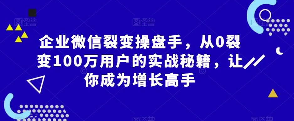 企业微信裂变操盘手，从0裂变100万用户的实战秘籍，让你成为增长高手-电脑资源自留地