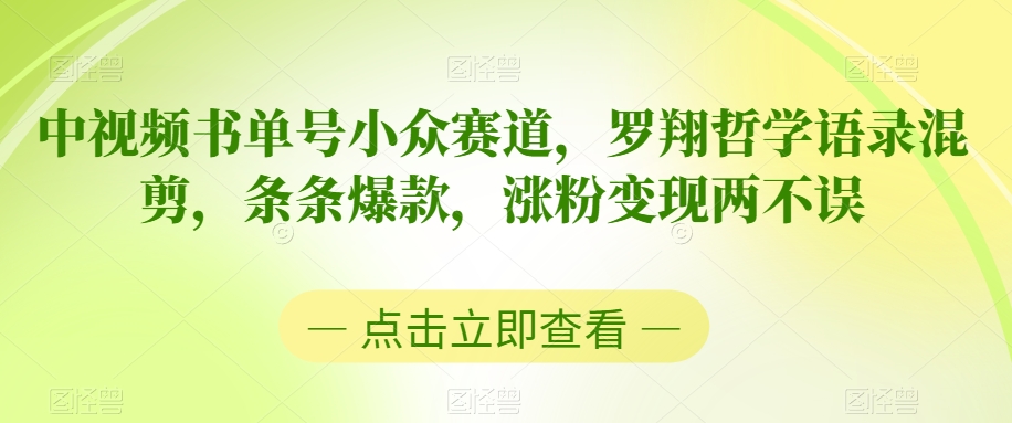 中视频书单号小众赛道，罗翔哲学语录混剪，条条爆款，涨粉变现两不误【揭秘】-电脑资源自留地