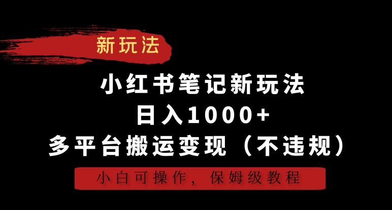 小红书笔记新玩法，日入1000+，多平台搬运变现（不违规），小白可操作，保姆级教程【揭秘】-电脑资源自留地