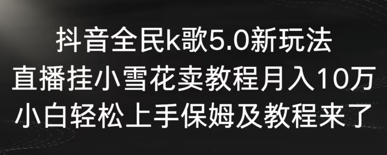 抖音全民k歌5.0新玩法，直播挂小雪花卖教程月入10万，小白轻松上手，保姆及教程来了【揭秘】-电脑资源自留地