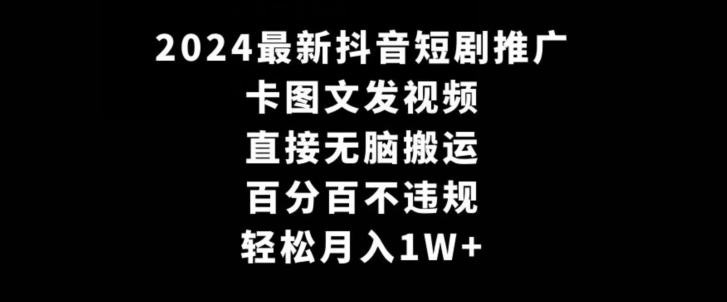 2024最新抖音短剧推广，卡图文发视频，直接无脑搬，百分百不违规，轻松月入1W+【揭秘】-电脑资源自留地