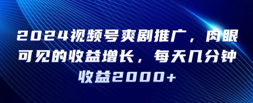 2024视频号爽剧推广，肉眼可见的收益增长，每天几分钟收益2000+【揭秘】-电脑资源自留地